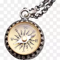 珠宝魅力和吊坠、项链、银项链-指南针
