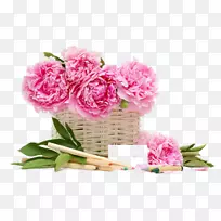 粉红色花束玫瑰花篮牡丹