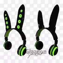 耳机，音频艺术，兔子颜色-戴着耳机