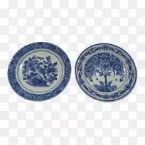 餐具陶瓷瓷盘蓝白色陶器手绘花鸟