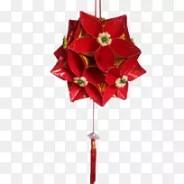 圣诞节装饰人造花一品红圣诞装饰品丝带灯笼