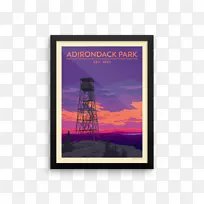 白面山阿迪朗达克公园飓风山湖平地海报-复古电子传单