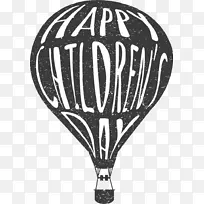 单色摄影热气球字体快乐儿童节