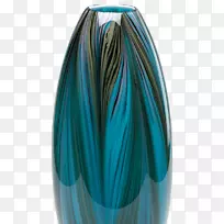 孔雀花瓶羽毛玻璃绿松石-蓝色孔雀
