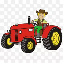 拖拉机农业，农业机械，农业工程贴纸.卡通农民