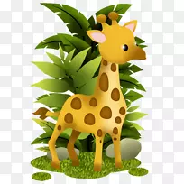 长颈鹿宝宝，长颈鹿，皮奥里亚动物园-水彩画长颈鹿