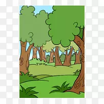 绘画卡通水彩画森林卡通热带雨林