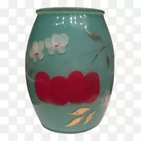 陶瓷玻璃花瓶青绿色茶树手绘樱花