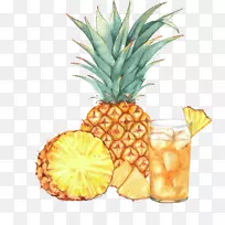 果汁鸡尾酒菠萝素描水彩菠萝