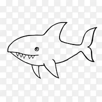 大白鲨画线艺术剪贴画-可爱鲨鱼