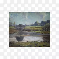 湿地滩涂水彩画滨-古水彩画