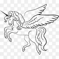 线条艺术独角兽画黑白剪贴画-睡眠独角兽