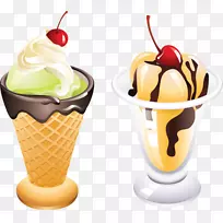 圣代冰淇淋锥巧克力冰淇淋夹艺术-白色冰淇淋