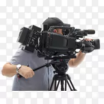 摄像机操作员提词机广播摄像机.带三脚架的照相机