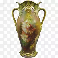 陶瓷花瓶罐陶器.绿色植物手绘