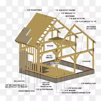屋顶棚杆式建筑框架后切成两部分