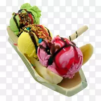 香蕉裂冰淇淋圆锥形圣代巧克力冰淇淋-冰淇淋
