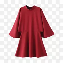 长裙铃袖褶皱雪纺红连衣裙