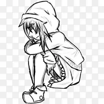 线条艺术画女十字腿