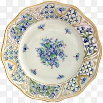 盘子餐具陶瓷彩陶-蓝色忘了我