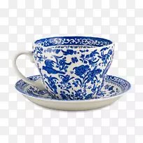 咖啡杯碟陶瓷蓝白色陶器茶杯白茶