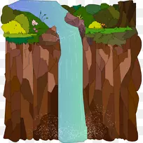 卡通绿树-瀑布风景