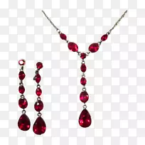 耳环红宝石项链立方氧化锆仿宝石和莱茵石-红色珠宝