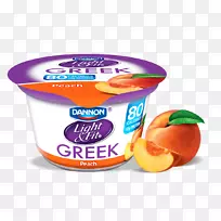 希腊菜奶油酸奶希腊酸奶Chobani品尝桃子