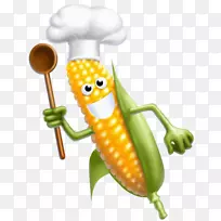 玉米芯上的玉米甜玉米蔬菜剪贴画.多色