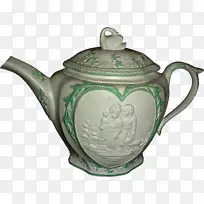 茶壶陶器盖.深红色搪瓷陶器茶壶