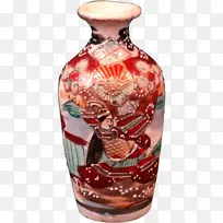 花瓶陶器.深红色搪瓷茶壶