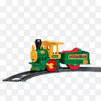 玩具火车和火车组，铁路运输轨道，孩子-圣诞老人骑在麋鹿上