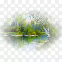 山水画人用吉他艺术桌面壁纸-绘画