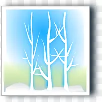 冬季雪花季节剪贴画-水彩画圣诞树蓝树