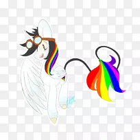 猫、马、彩虹、扇子、美术画-骑士马
