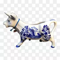 牛蓝色和白色陶器陶瓷钴蓝雕像手绘牛