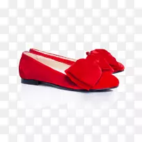 芭蕾平底拖鞋皮鞋，天鹅绒-红色拖鞋