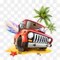 阿拉普扎旅游汽车-夏季海滩椰子林游戏背景