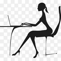 笔记本电脑商人剪影-职业女性