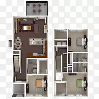 平面图，公寓，卧室，奥兰多-宿舍