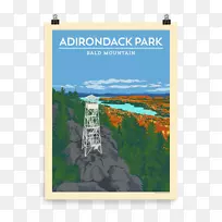 阿迪朗达克公园，秃顶山，白面山，阿迪朗达克山峰，招贴画-景点海报
