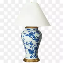 浅表蓝白色陶器灯罩.青花瓷