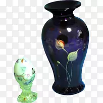 花瓶陶瓷钴蓝玻璃手绘莲花
