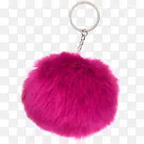 毛皮钥匙链pom-pom粉红色m浆果
