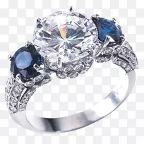 蓝宝石耳环结婚戒指白金戒指
