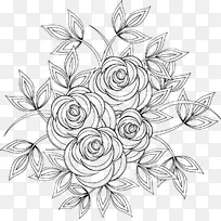 花卉设计线艺术着色书绘图夹艺术玫瑰花线