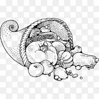 感恩节聚宝盆黑白节日圣诞剪贴画-感恩节