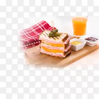 火腿奶酪三明治腌制黄瓜早餐-大块面包