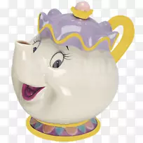 夫人。波茨美女与野兽茶壶-紫色黏土茶壶