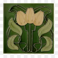 瓷砖墙花壁炉绿浮雕花